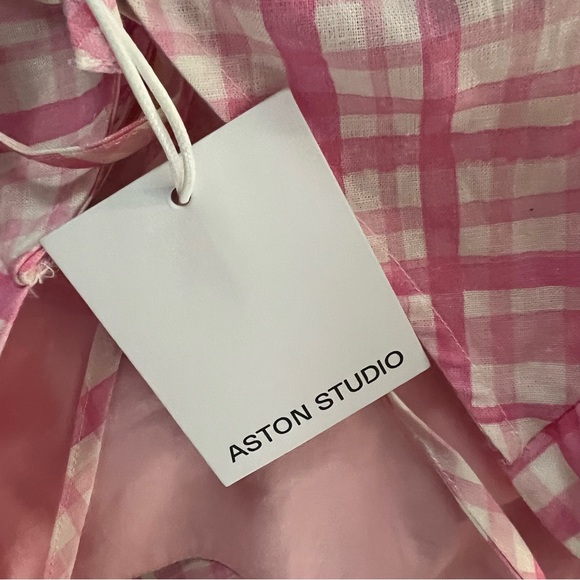 NWT Aston Studio ELOUISE DRESS IN BABY CHECK pink ruffle linen blend $615 US 8 - Picture 7 of 11